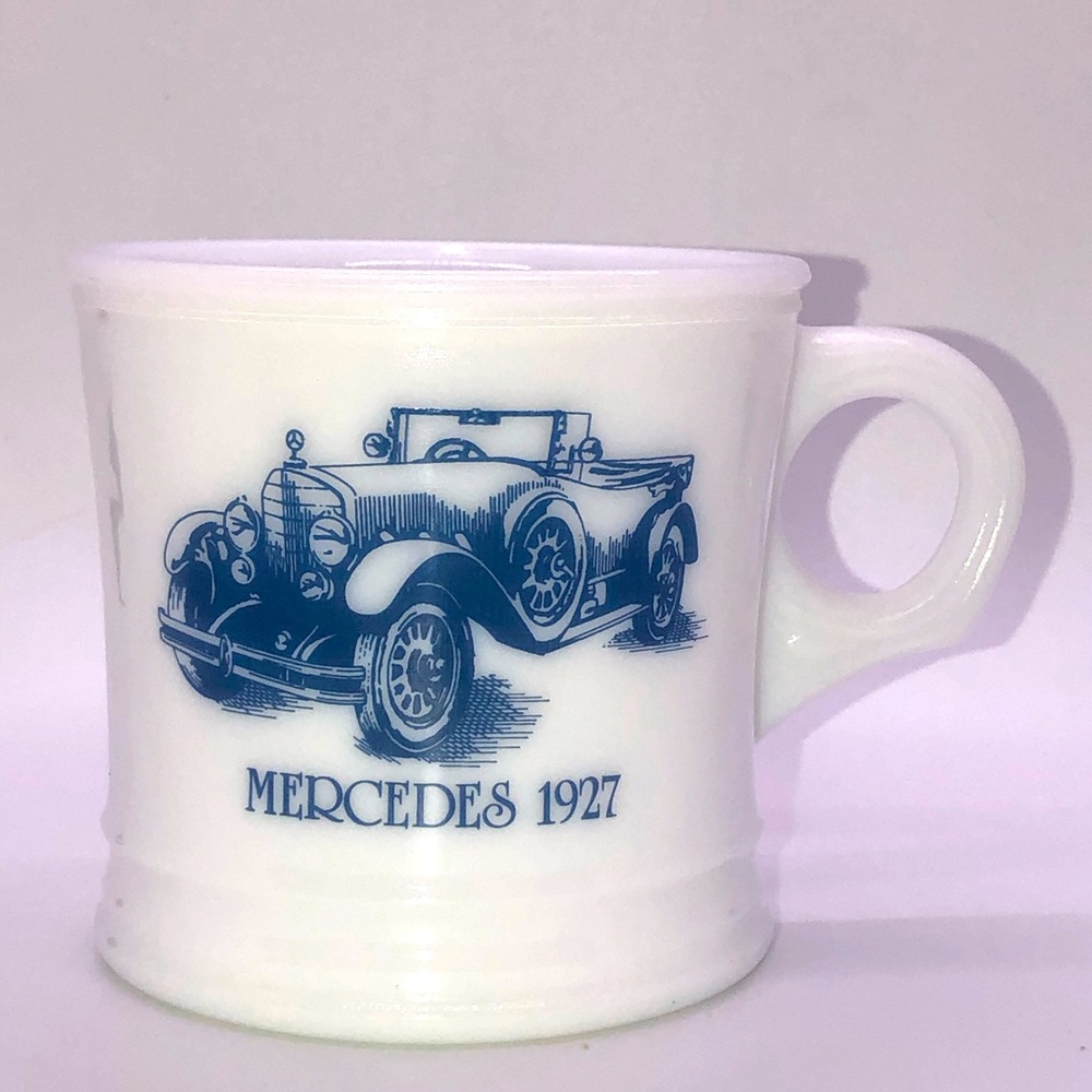 Vintage Surrey Milk glass Mercedes 1927 mug